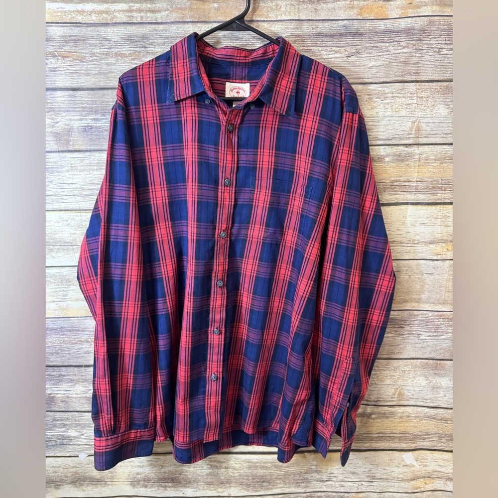 Brooks Brothers Red Fleece Shirt XL Red Blue Plaid Button Front‎ Long Sleeve